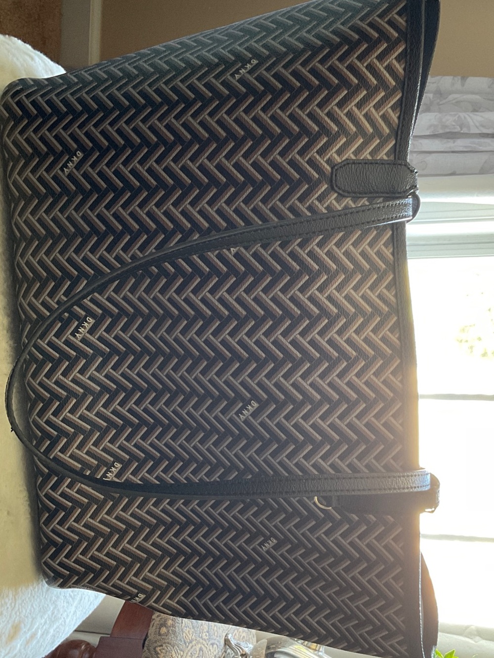 Dkny Black and Brown Patterned Tote Bag